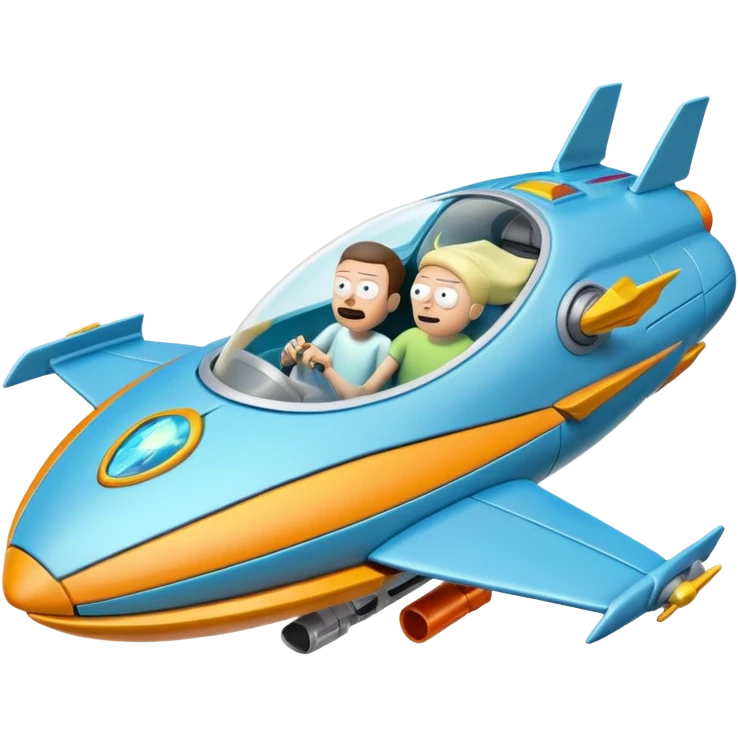 Hot wheels Rick and Morty flying in a spaceship to citadel emoji
