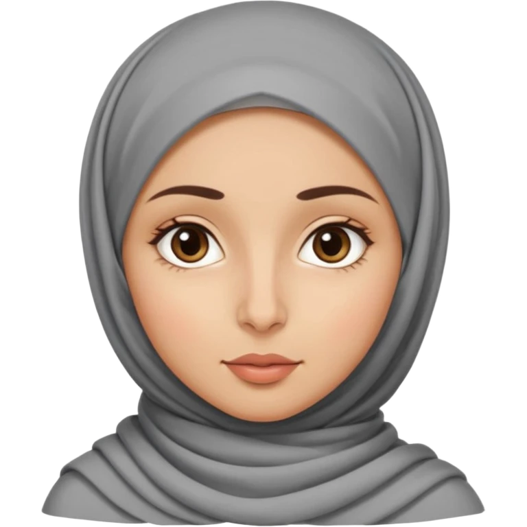 A girl in a French hijab, with an oval face, medium-sized forehead, wide eyes, straight nose, and full lips. She has thick, wavy hair and medium-toned skin with straight eyebrows emoji