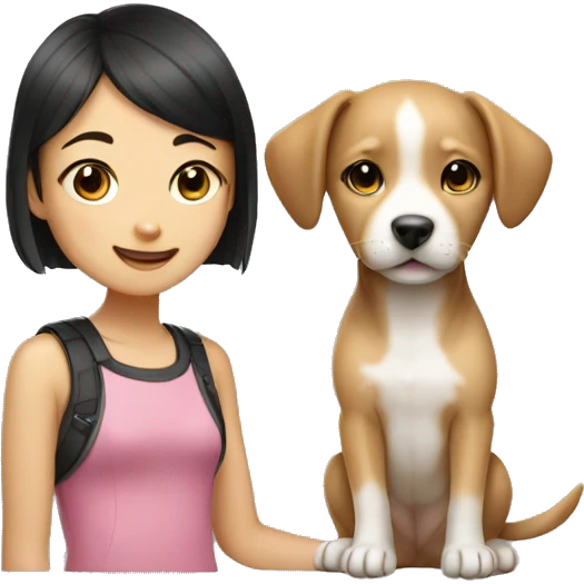Puppy and Asian girl emoji