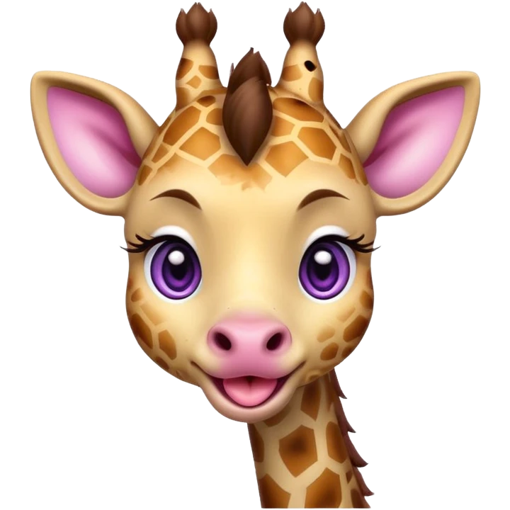 A cute little cheeky giraffe face with purple eyes sticking her tongue out and with her paw pulling down her lower eyelid of her right eye drawn in chibi style  emoji