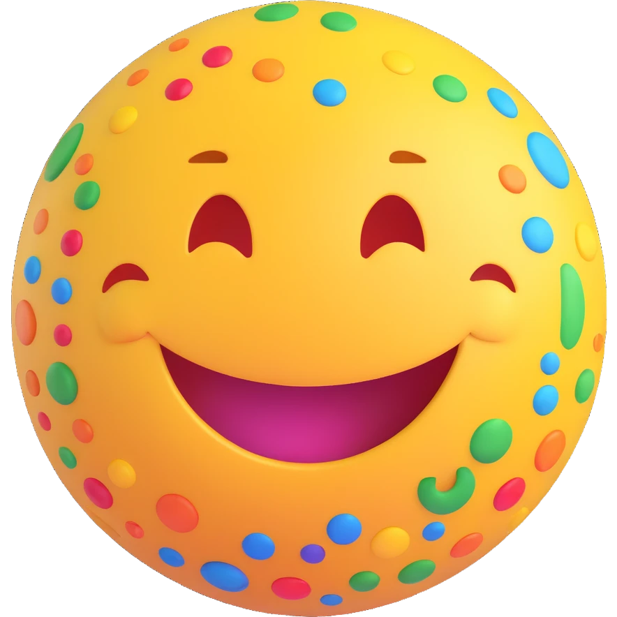 3D smiley emoji, girly, smiling, centered, surrounded by large, colorful, youthful, elegant typography: Anikó emoji