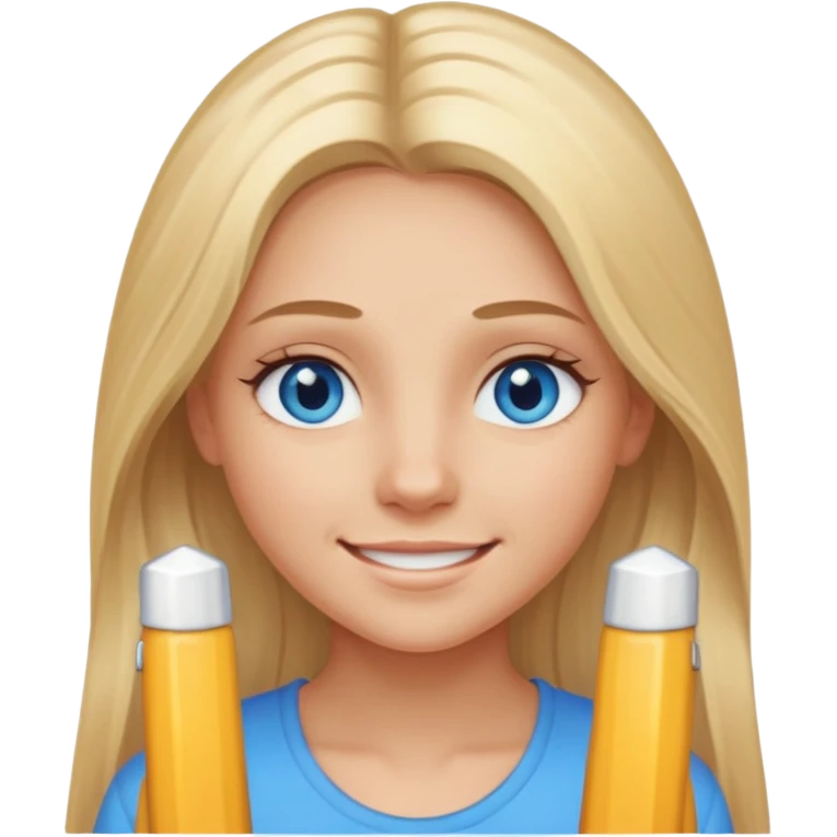 Responsibility for one's decisions and determination in the image of a smiling girl with long blond hair and she has blue eyes emoji