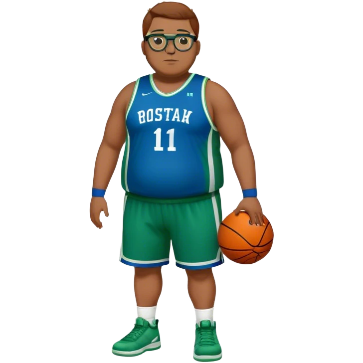 full body overweight tall white male basketball wearing glasses in blue an green uniform emoji