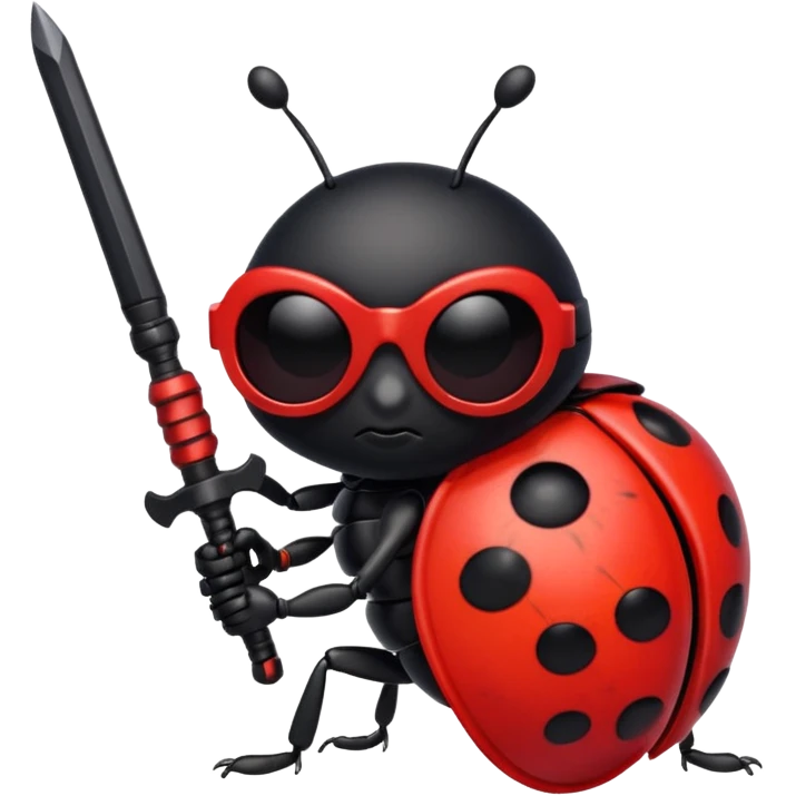 an evil ladybug with dark sunglasses and a weapon emoji