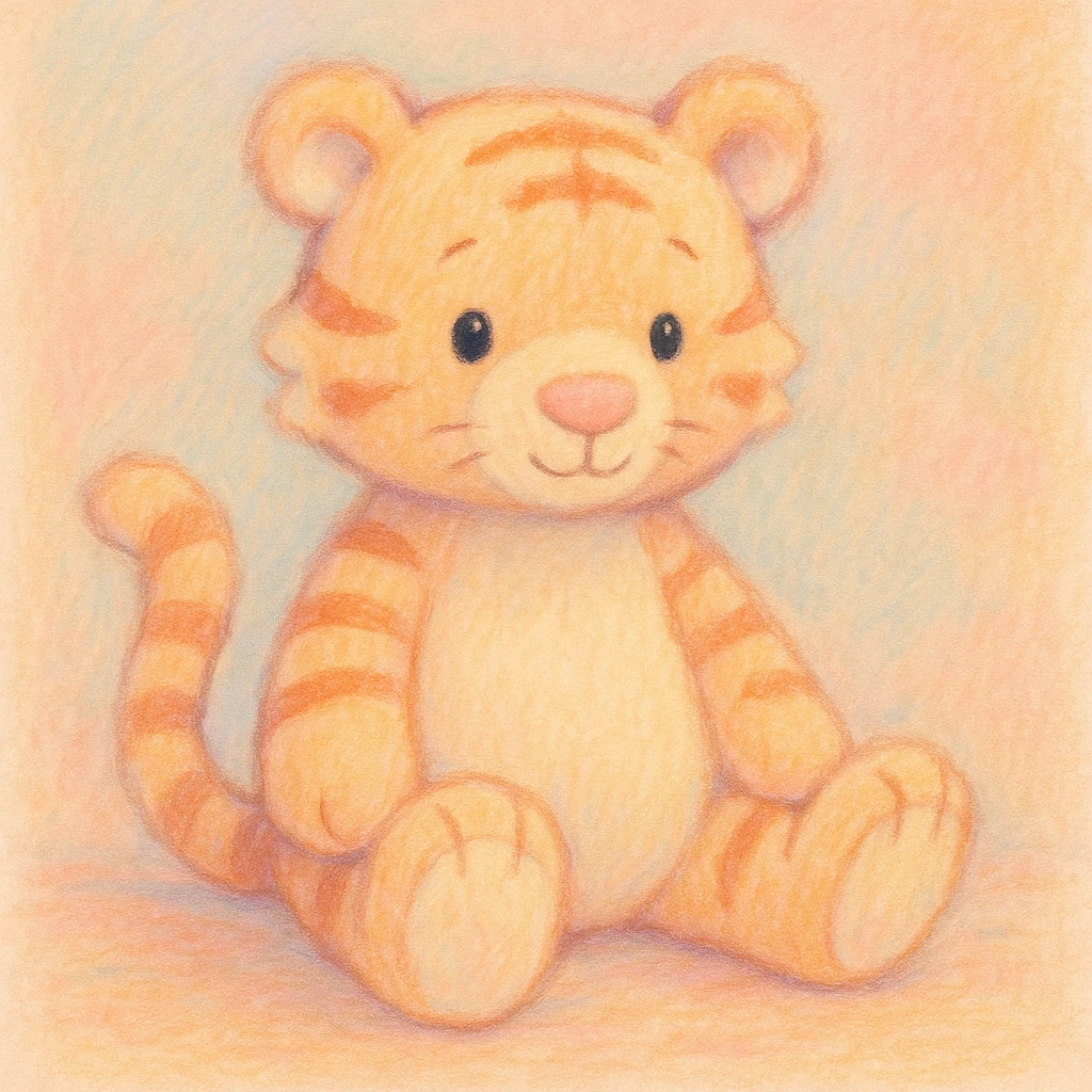 Pastel illustration of a tiger jellycat stuffed plushie  emoji