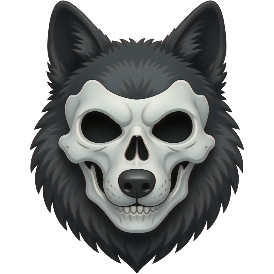 Anthropomorphic edgy cool badass black wolf with a white skull mask emoji