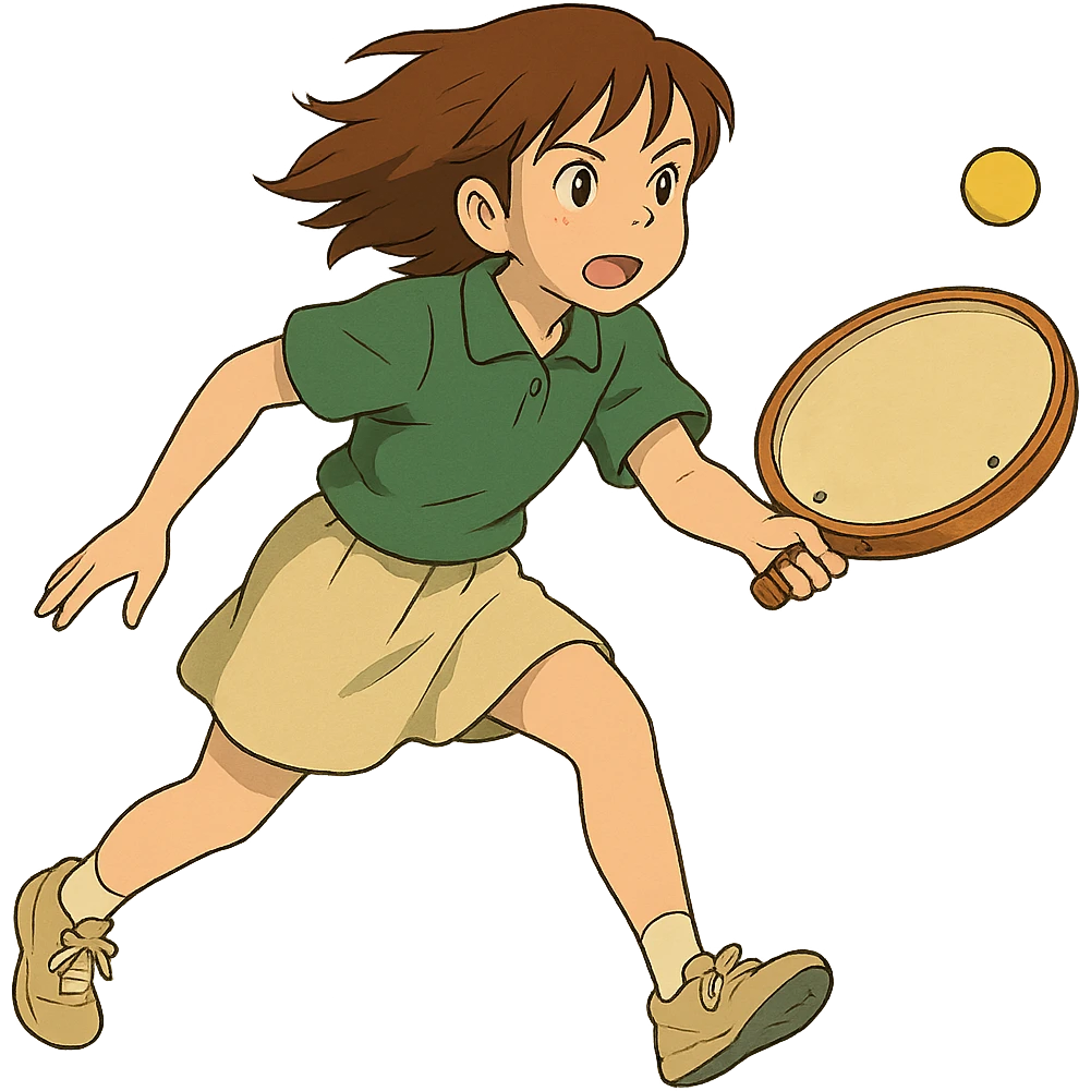 ghibli style brown-haired girl playing tamburello sport emoji