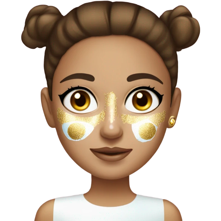 White Skin care on white freackles skin of a brunett blue eyes girl under gel Gold eye patches emoji
