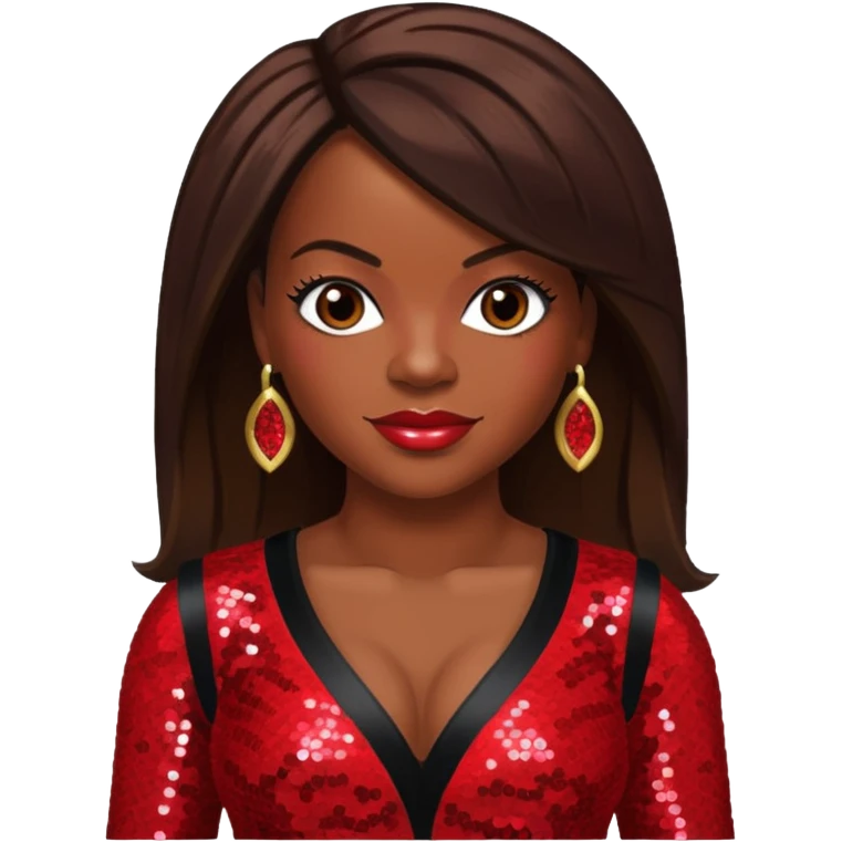 Kandi Burruss from Xscape with long dark brown hair, red sequin outfit emoji
