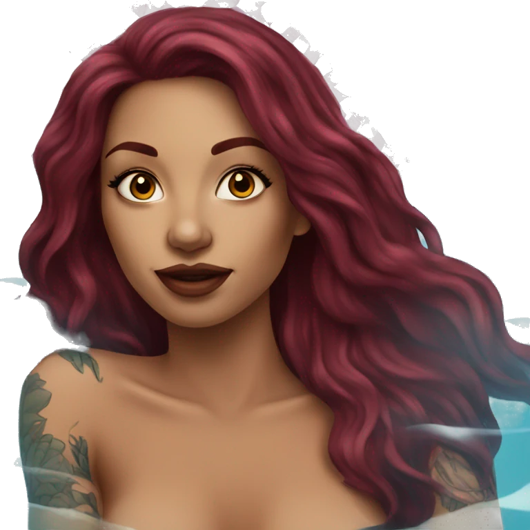 Beautiful tattooed  burgundy long haired woman swimming in a pool emoji