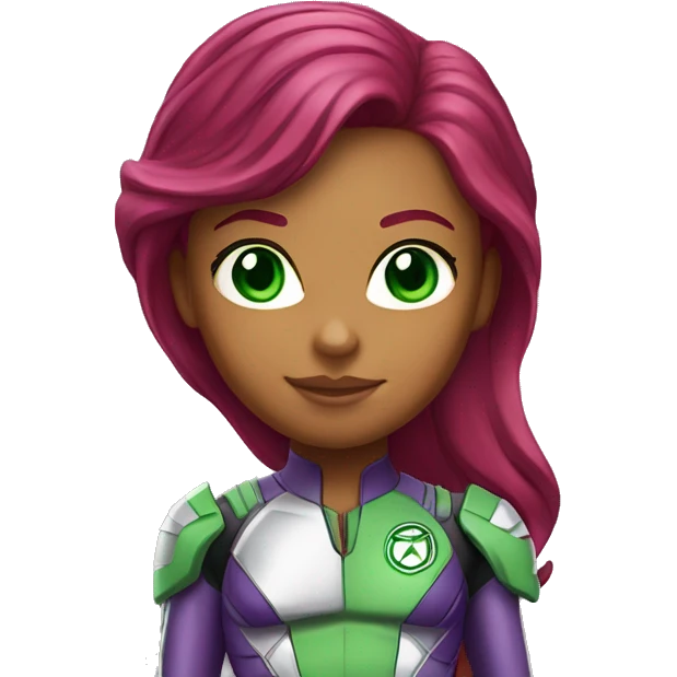dc comics starfire red hair; green eyes, purple silver spacesuit emoji