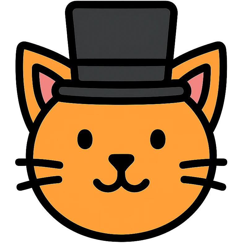 cat with a top hat, color outlined icon style, clean lines emoji