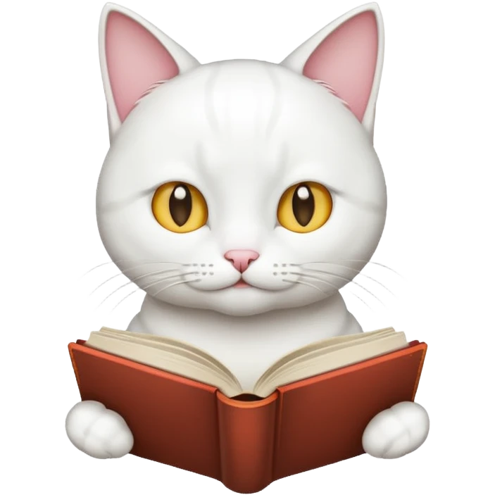 white Cat reading book emoji