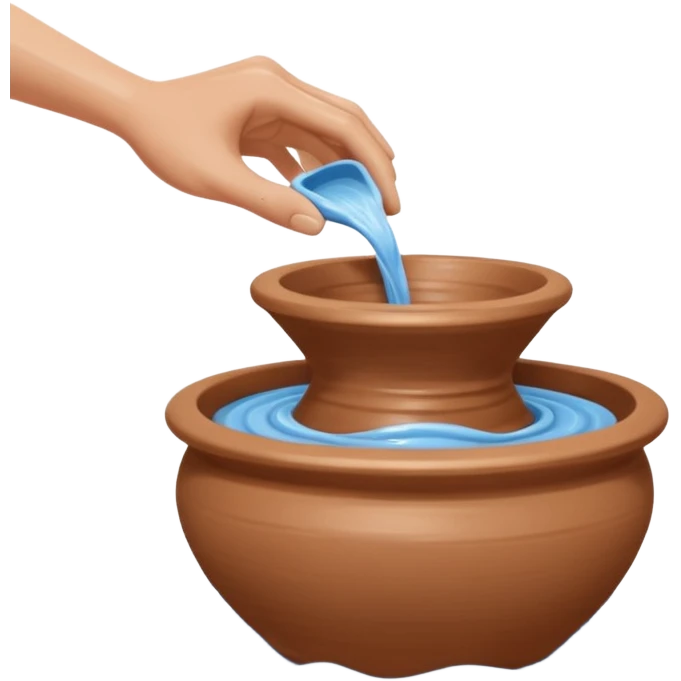 Realistic image of a potter's wheel in action, shaping wet clay into graceful shapes, water splashing gently emoji