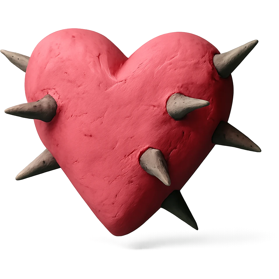 claymation style pink heart with metal thorns emoji