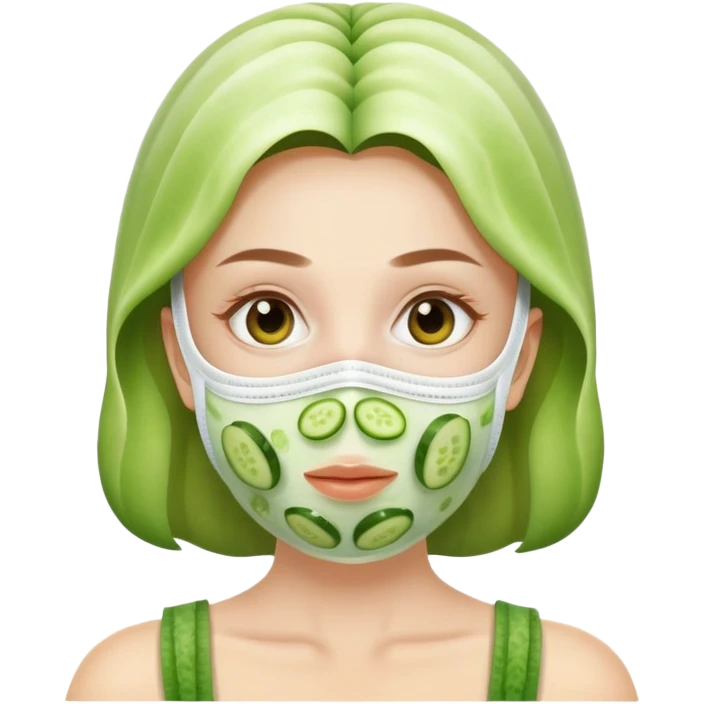 Girl wearing facemask with cucumbers emoji