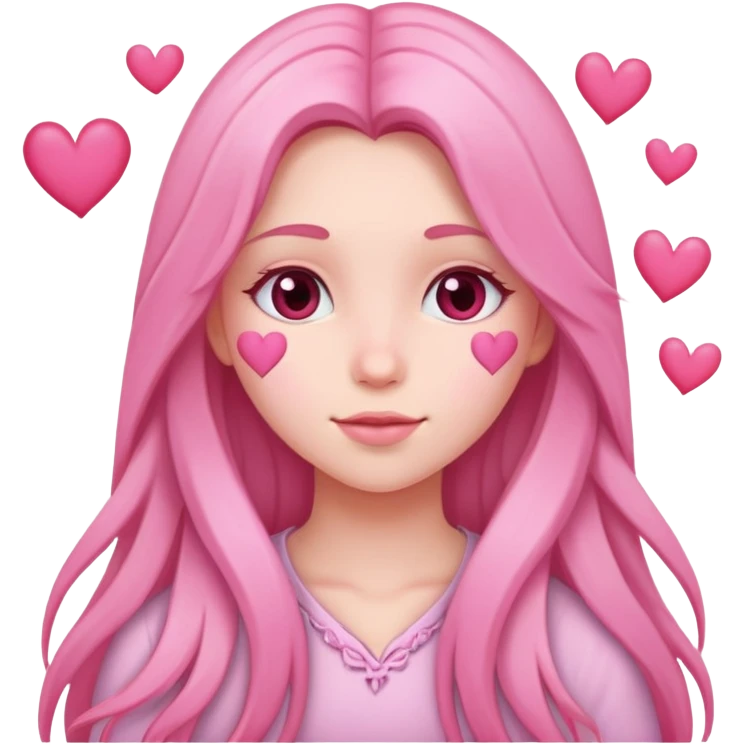 Create an emoji of a girl with long hair and pink hearts emoji