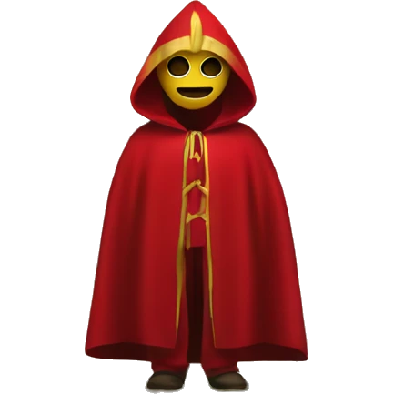 Man with red hooded robe and golden mask in forest emoji