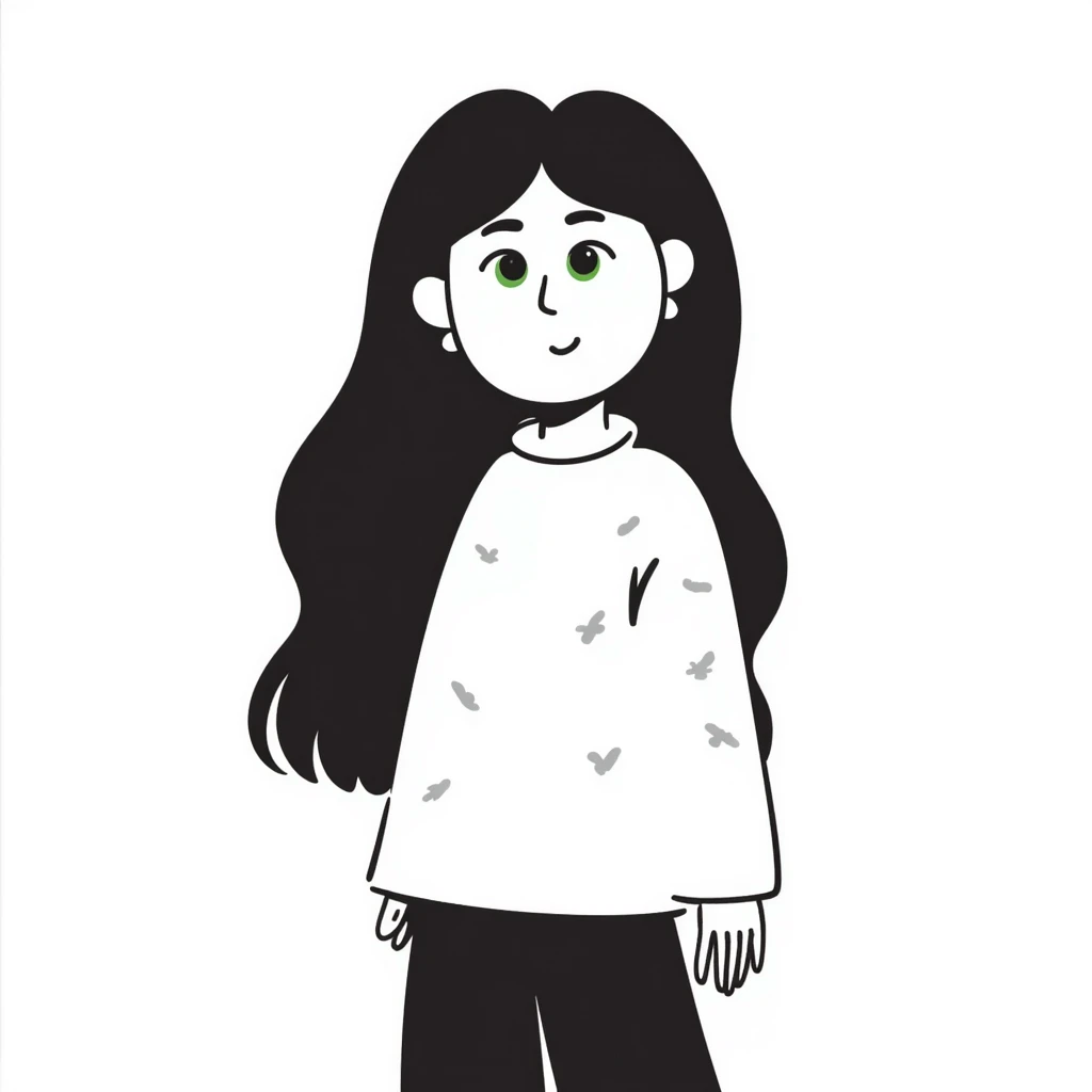 girl with long smooth hair, green eyes, earrings emoji