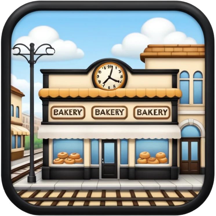 a bakery next to a train station emoji