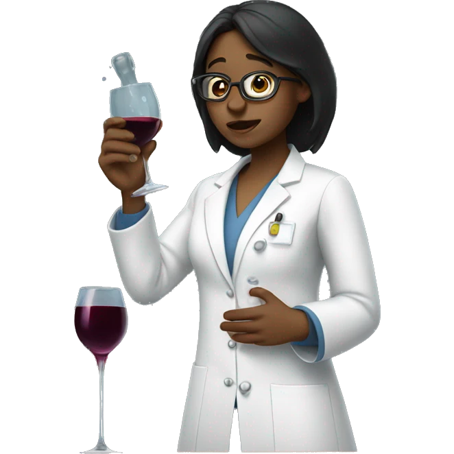 Princess crying drinking wine while wearing a lab coat and glasses emoji