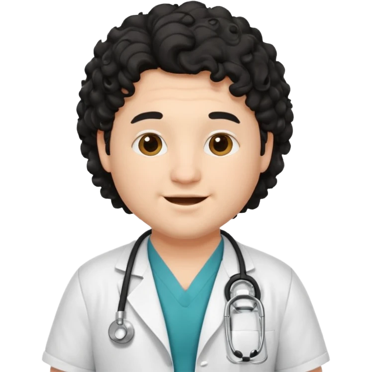 a young chubby male doctor with black long curly hair and cheerful face without gpasses emoji