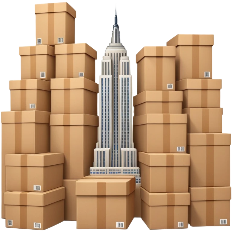Empire State Building surrounded by shipping boxes emoji