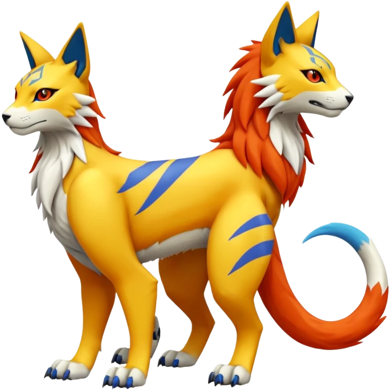 Vernid-Lombax-Koraidon-Renamon-Zeraora-Bastet-Fakémon-Digimon-hybrid-fusion-creature, full body emoji