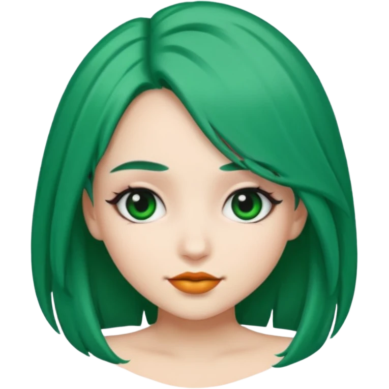 Emoji girl Emerald green hair, fair skin, and eye black  emoji