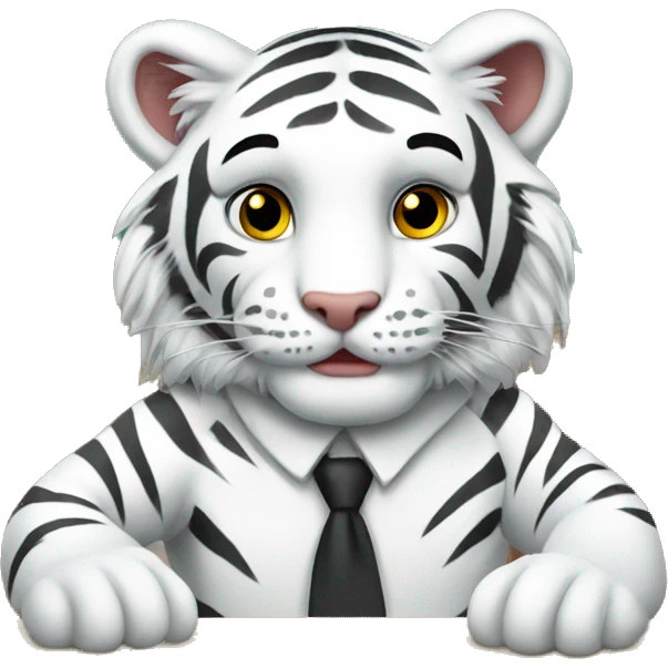 White tiger sitting in a school desk  emoji