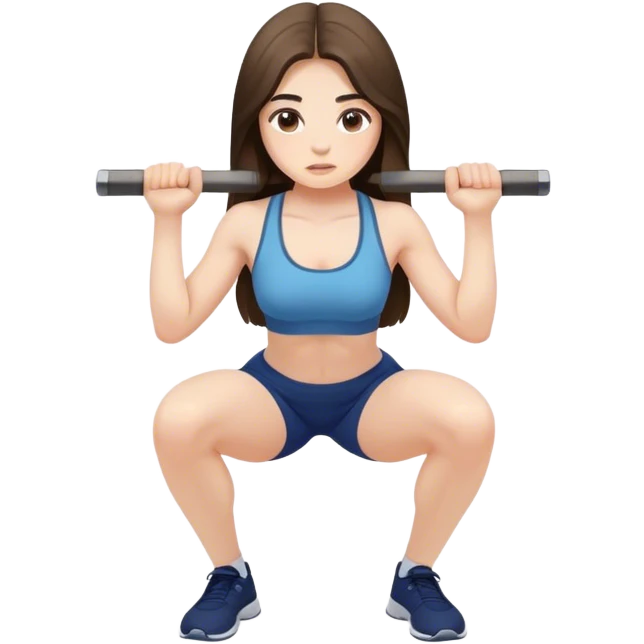 beautiful pale brunette girl with long hair doing squats  emoji