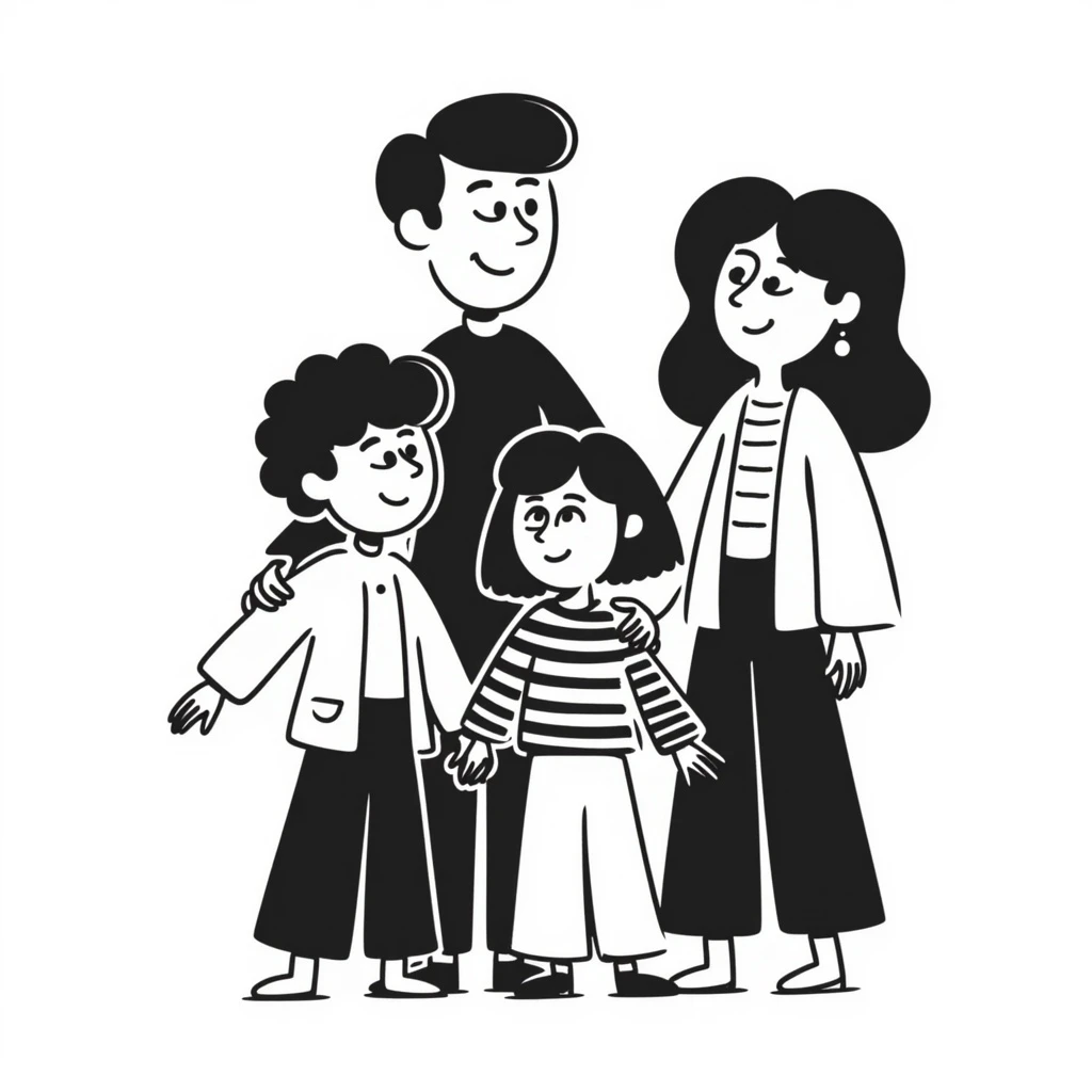 a family in black doodle style emoji
