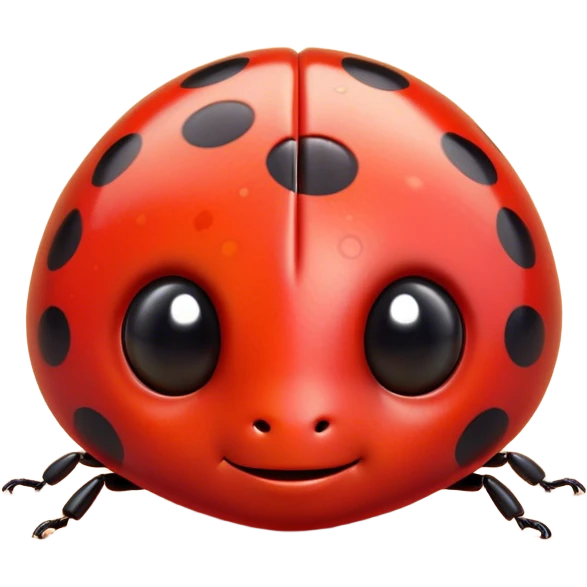 Cinematic Cute Ladybug Portrait Emoji, Head tilted playfully and inquisitively, featuring a diminutive, adorable form with a glossy red shell dotted with playful black spots and round, sparkling eyes full of gentle mischief, Simplified yet irresistibly adorable features, highly detailed, glowing with a warm, inviting glow, high shine, affectionate and lively, stylized with a touch of whimsical garden charm, soft glowing outline, capturing the essence of a mischievous ladybug that seems as if it could flutter out of the screen into your arms! emoji