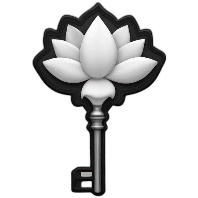 open lotus flower ontop of a skeleton key black emoji