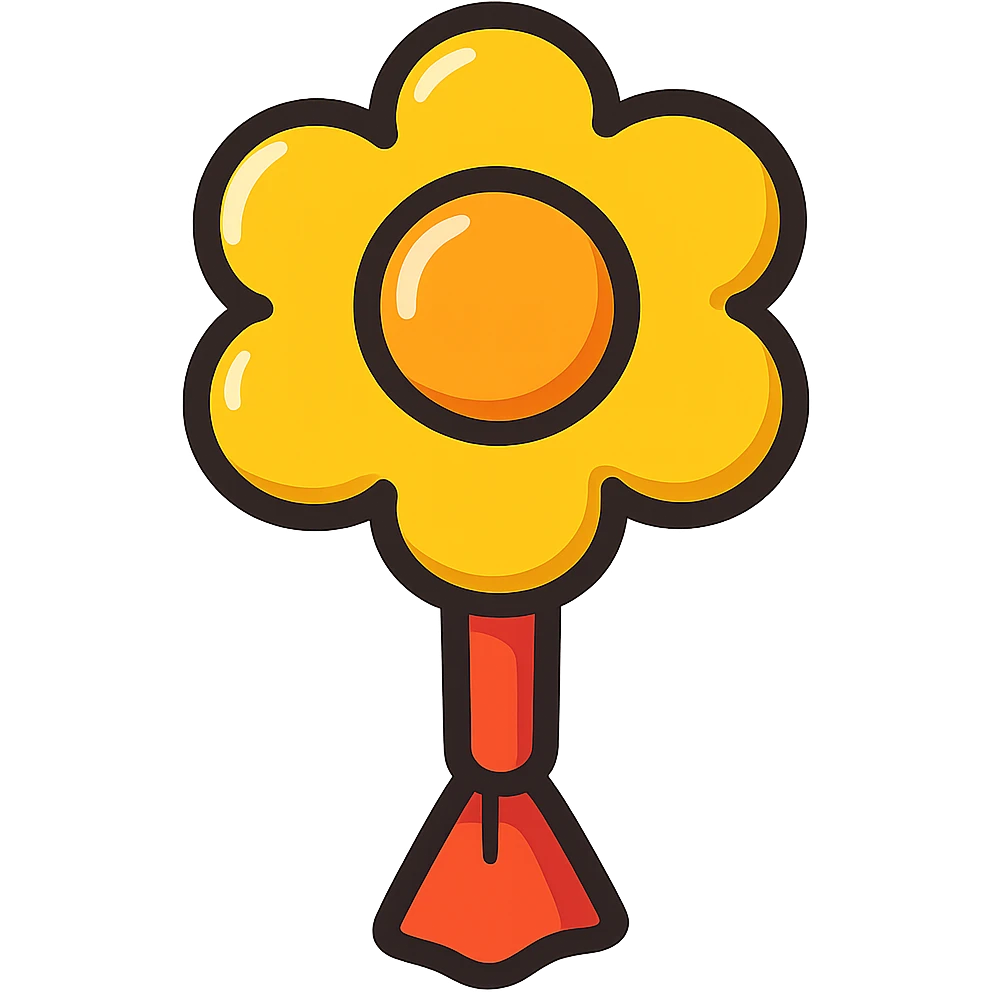 yellow flower-shaped candy, vibrant toon style, isolated on transparent background emoji