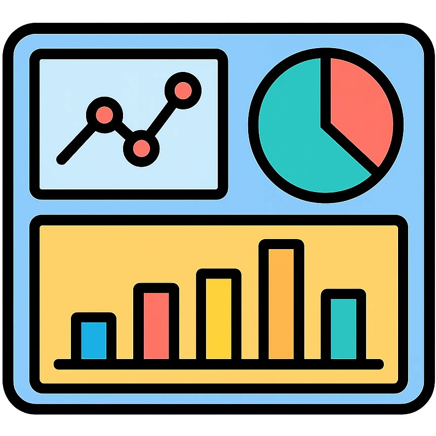 dashboard with outlined colorful graphs and charts emoji