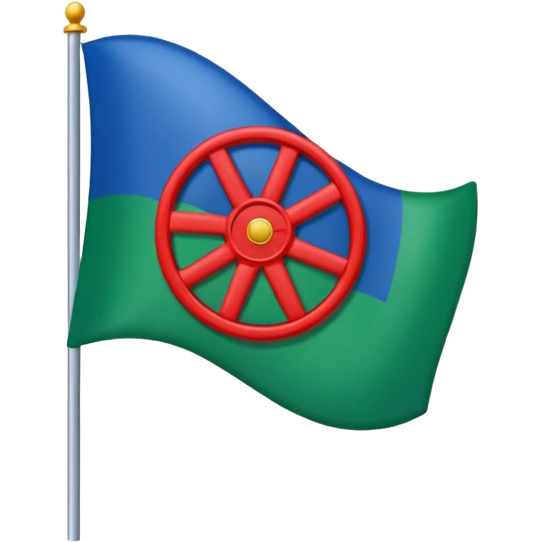 Emoji drapeau moitié à la verticale bleu en haut vert en bas avec une roue rouge au millieu  roue en plein millieu du drapeau bleu à la. Moitié de en heut et vert à la moitié de en bas emoji