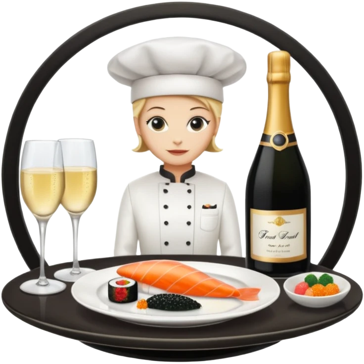 Set of 10 emojis for a luxury catering, food , wines and sparkling, chef, waiter emoji