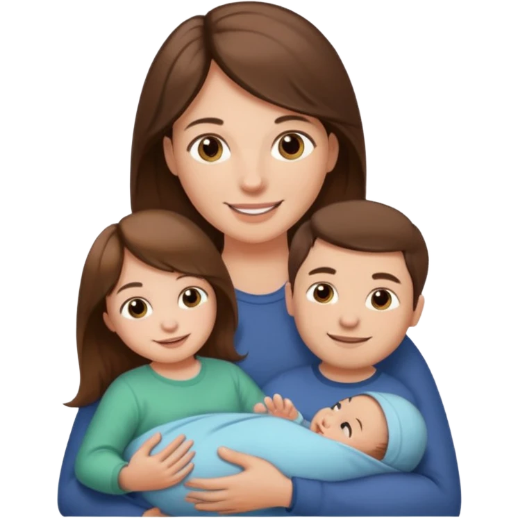 "Woman with long brown hair and fair skin holding a baby. And man with short brown hair and fair skin, without a mustache, holding a child. Smiling." emoji