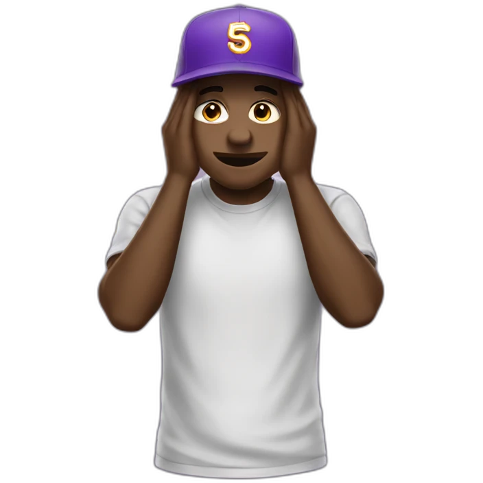 Bronze man cry with a purple new era cap emoji