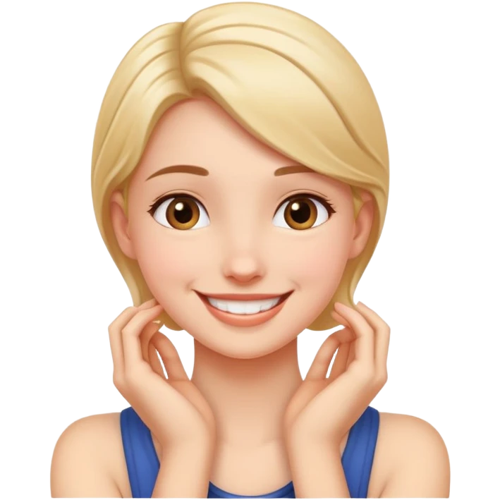 Girl smiling with hands around neck emoji