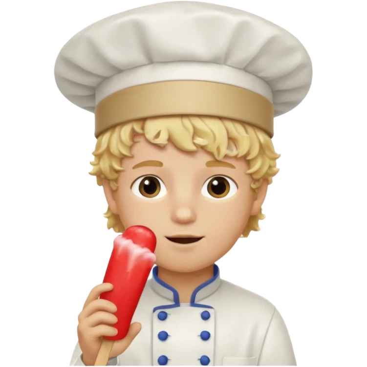 boy blonde curly hair, chef, eating ice pop emoji
