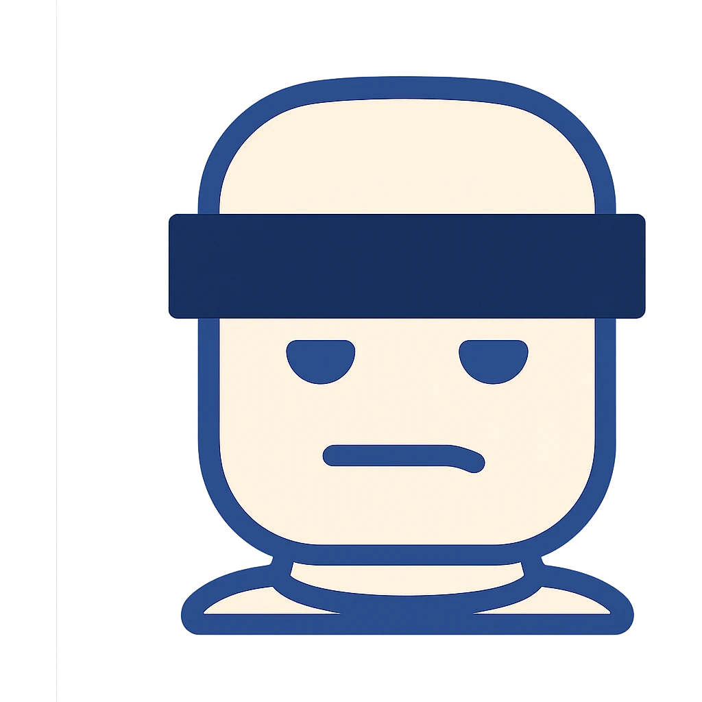 minimal 2D Roblox head with a black censor bar over the eyes, 'meh' expression, white outline, simple flat design emoji