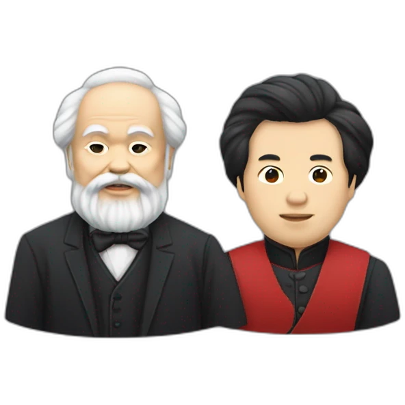 Li Hongzhi and Karl Marx, two human mentors, arm in arm emoji