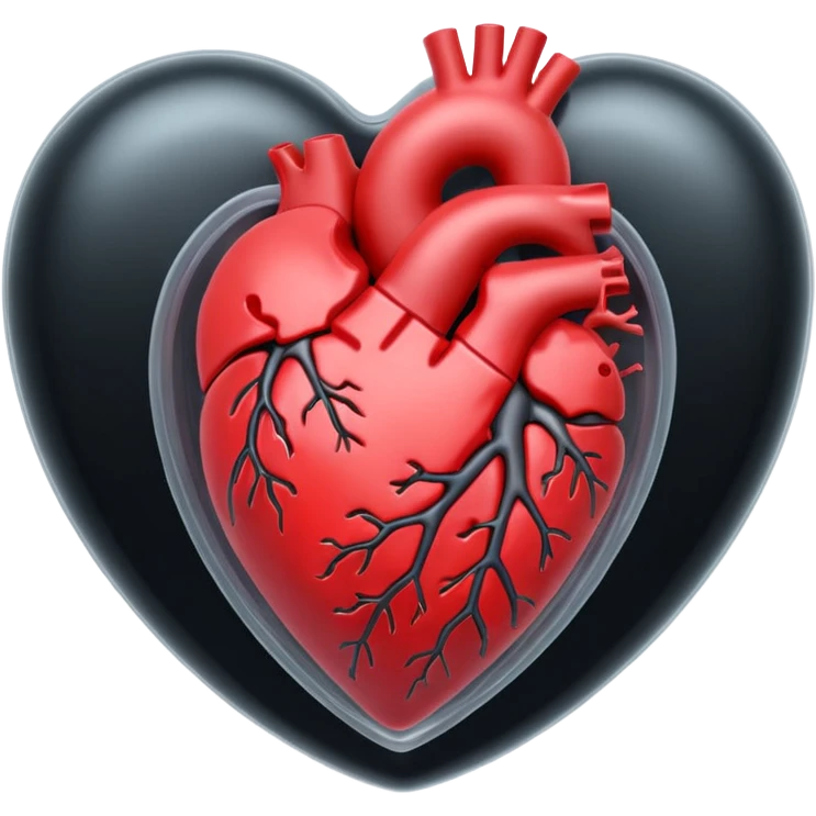 3D render of Pacemaker, X-Ray imaging aesthetic, translucent materials showing internal structure, faint red heart outline with a solid black device inside, medical scan style, emoji style, isolated on white background --v 6.0. emoji