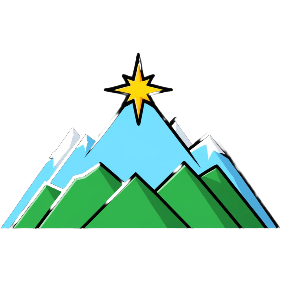 simple eight-pointed star with wide points, with only a basic mountain silhouette on it emoji