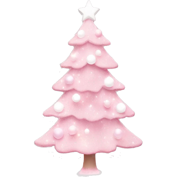 Pastel Pink Christmas tree with pink lights and white ornaments  emoji