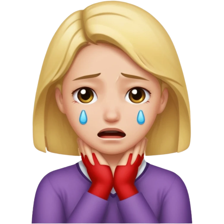 Girl with both hands around her neck while crying  emoji