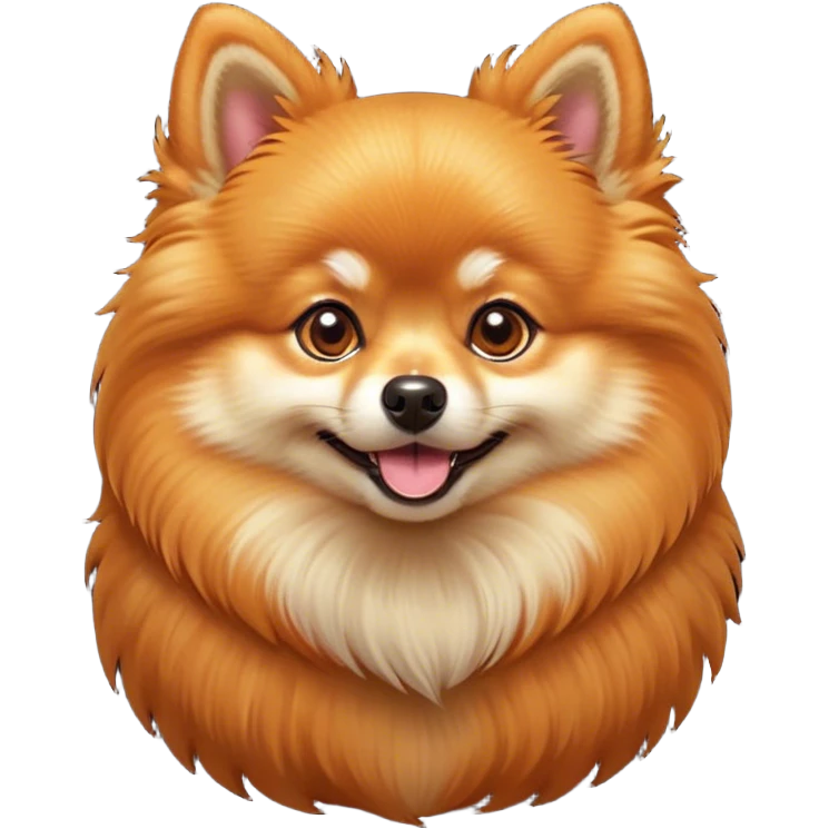 Cinematic Cute Orange Pomeranian Portrait Emoji, Head tilted playfully and inquisitively, featuring a luscious, fluffy orange Fur with a natural sheen, round, sparkling brown eyes filled with curiosity, Simplified yet irresistibly adorable features, highly detailed, glowing with a warm, friendly glow, high shine, affectionate and lively, stylized with a touch of whimsy, bright and endearing, soft glowing outline, capturing the essence of a mischievous yet loving pup, so playful it feels like it could scamper out of the screen and into your arms! emoji