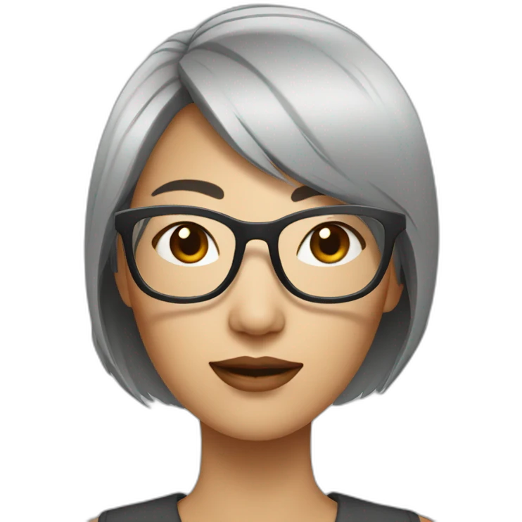 Trendy Short grey headed Asian woman with rectangular glasses emoji